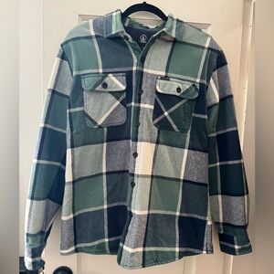 Men’s Volcom Double-lined Flannel, Medium, Green, Navy, White